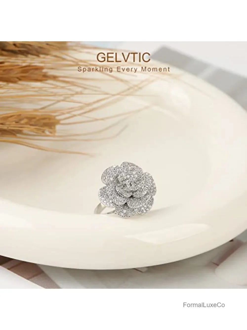 Silver Flower Ring for Women Adjustable 18K Gold Plated Open Wrap Statement